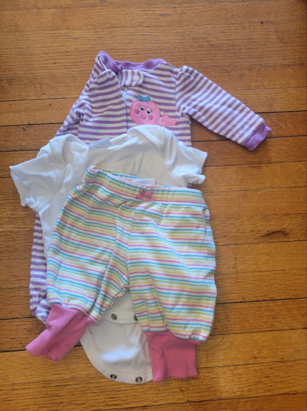 Baby Girls' Purple Stripe and Pastel Rainbow Pajama Set - Soft Cotton-3pc